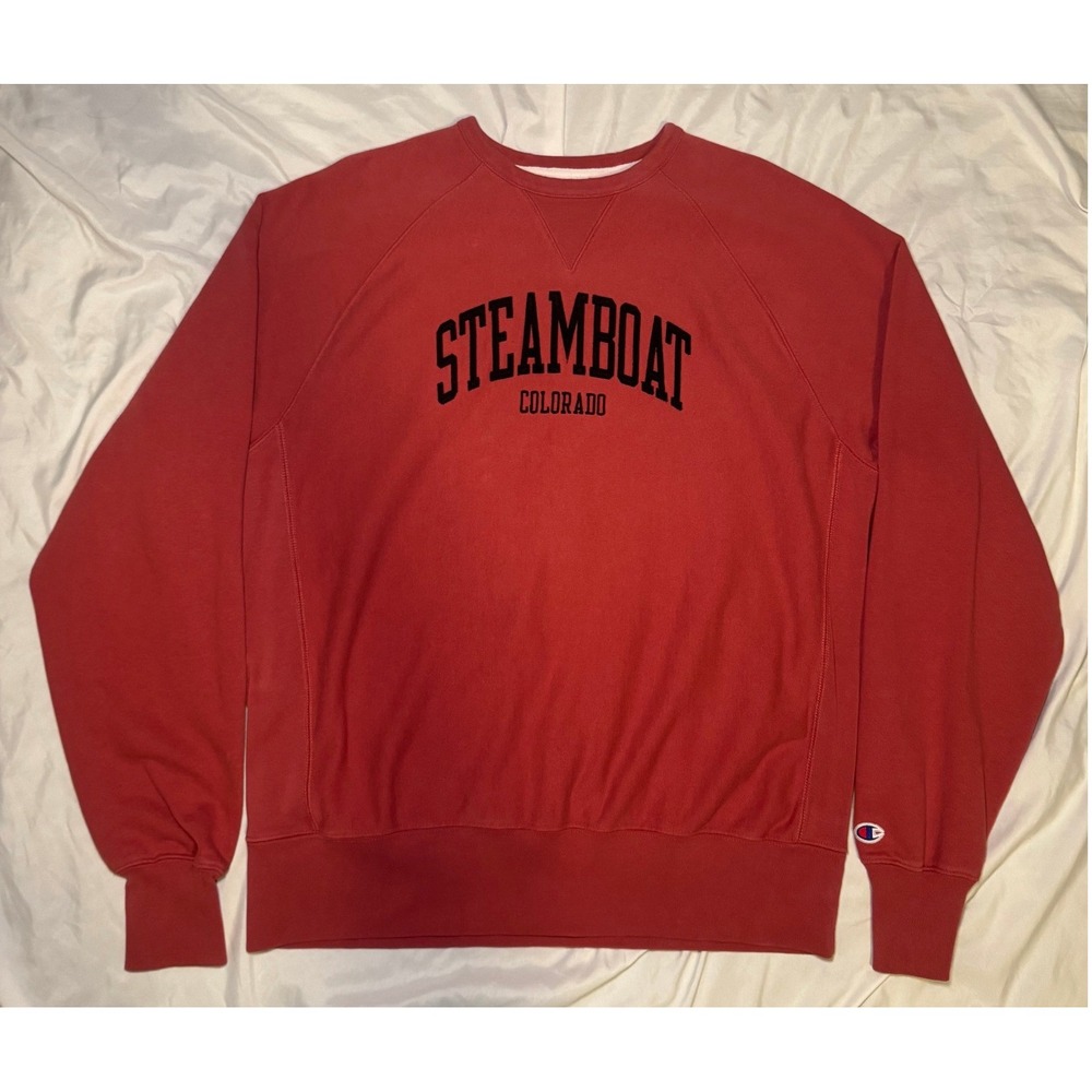 Champion Reverse Weave Sweatshirt Mens‎ Large Red Steamboat Colorado Crewneck
